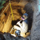 Archaeologist Lisa-Marie Shillito collecting cave samples.